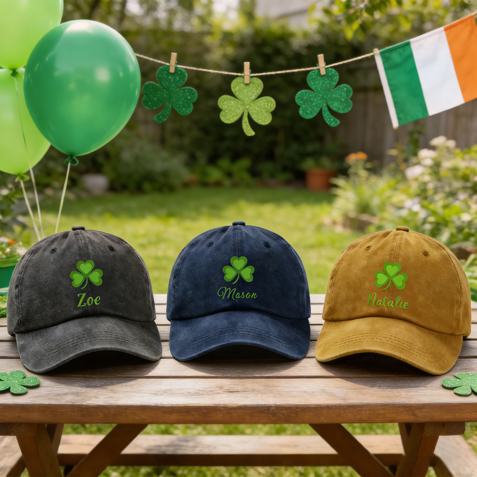 Custom Printed Lucky Clover Name Cap for St. Patrick's Day