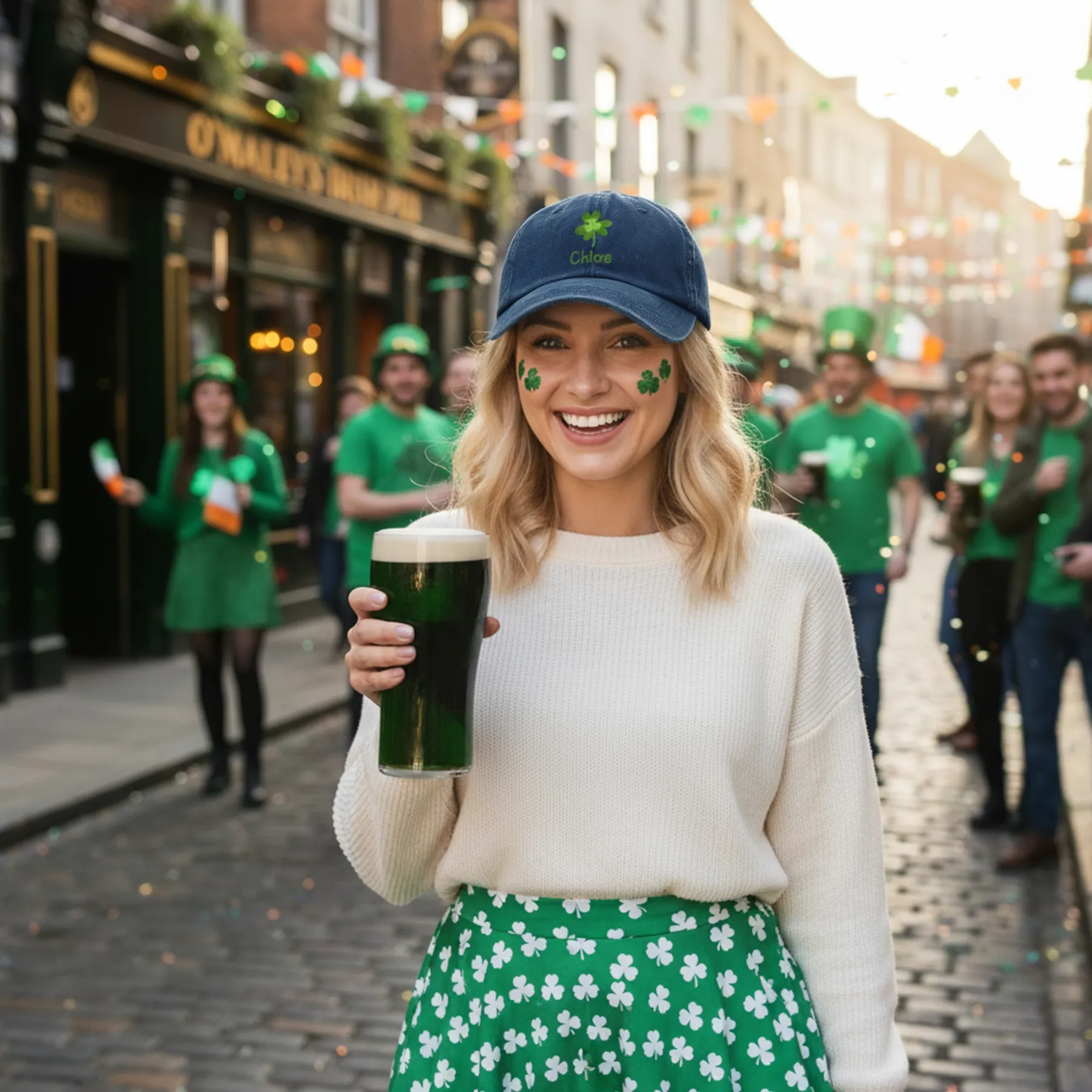 Custom Printed Name Lucky Clover Multi-color Cap for St. Patrick's Day