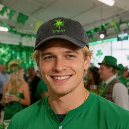 Custom Printed Name Lucky Clover Multi-color Cap for St. Patrick's Day