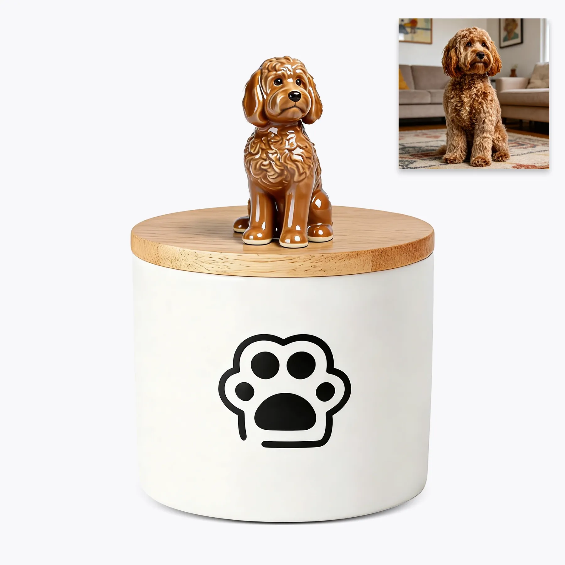Custom 3D Handmade Ceramic Full Body Pet Figurine Urn with Paw Pattern