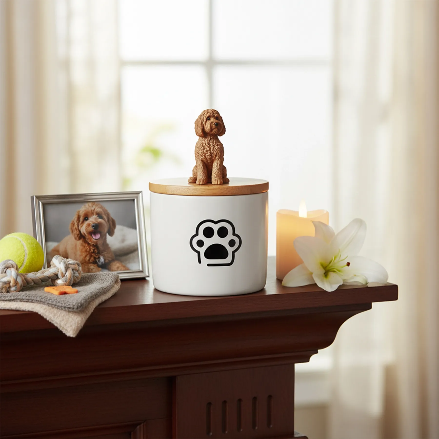 Custom 3D Handmade Ceramic Full Body Pet Figurine Urn with Paw Pattern