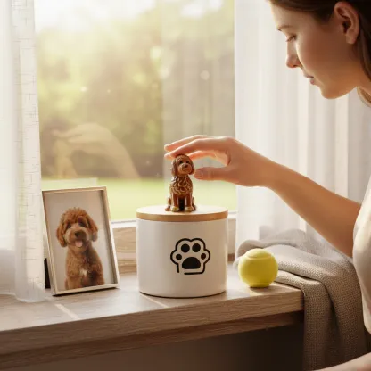 Custom 3D Handmade Ceramic Full Body Pet Figurine Urn with Paw Pattern