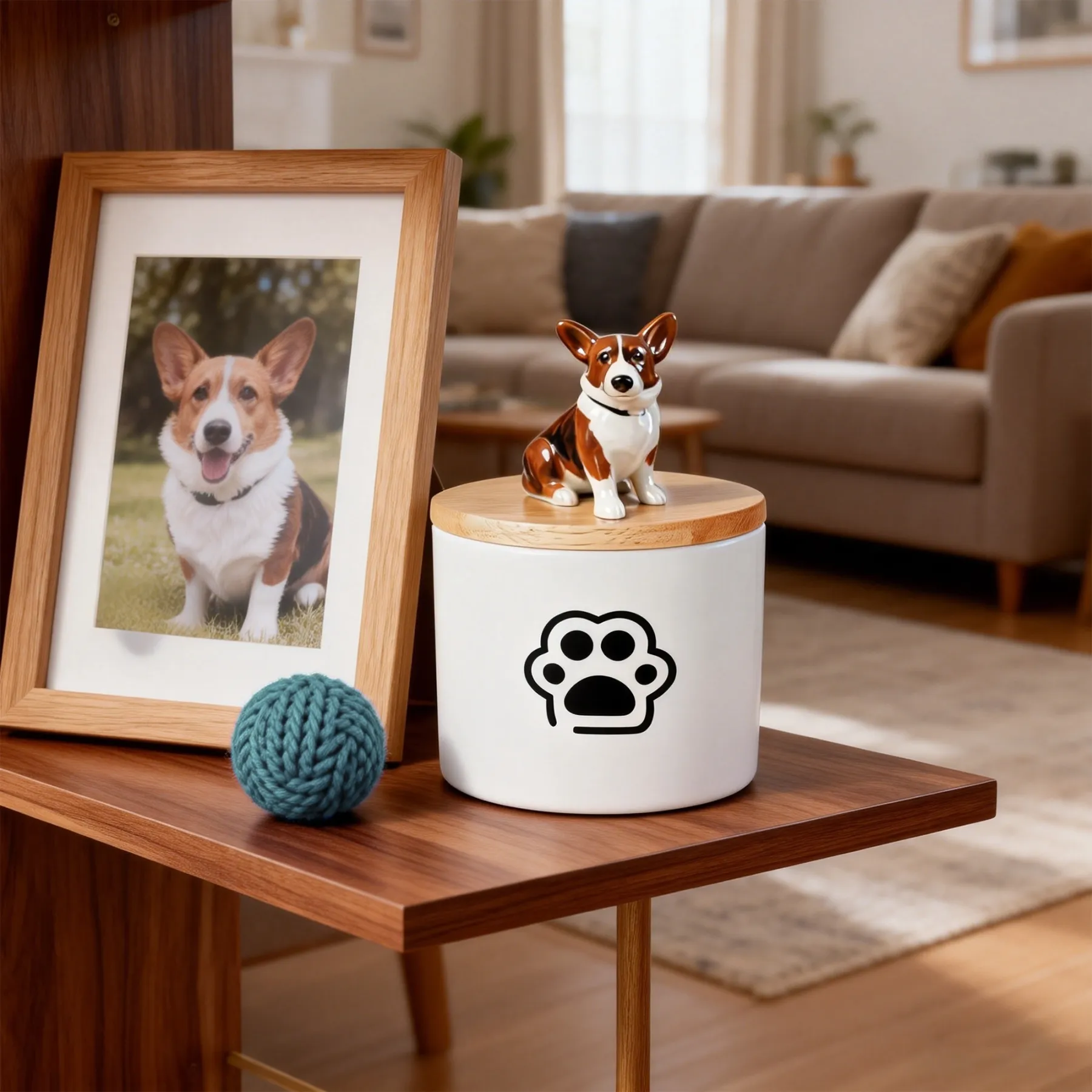 Custom 3D Handmade Ceramic Full Body Pet Figurine Urn with Paw Pattern