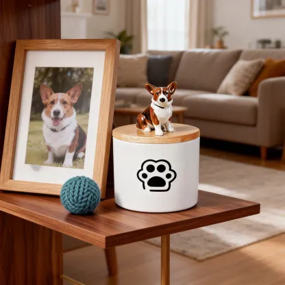Custom 3D Handmade Ceramic Full Body Pet Figurine Urn with Paw Pattern