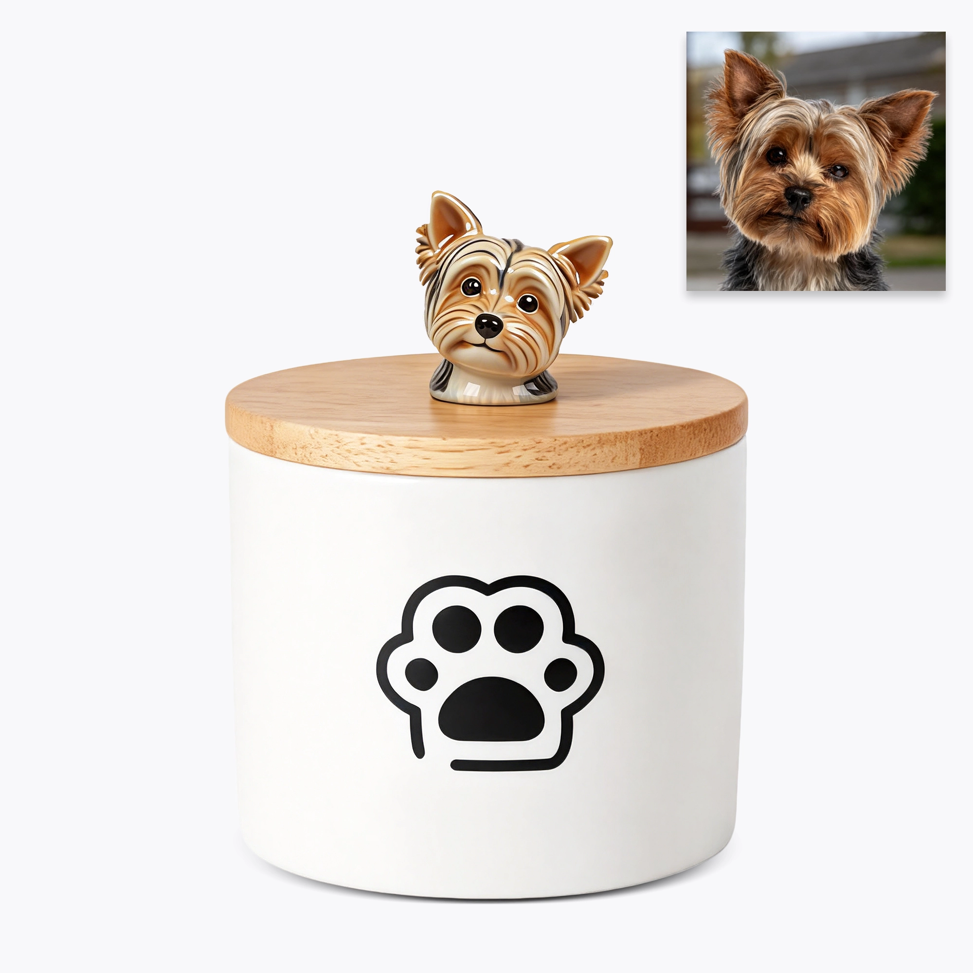 Custom 3D Handmade Ceramic Pet Head Urn with Paw Pattern