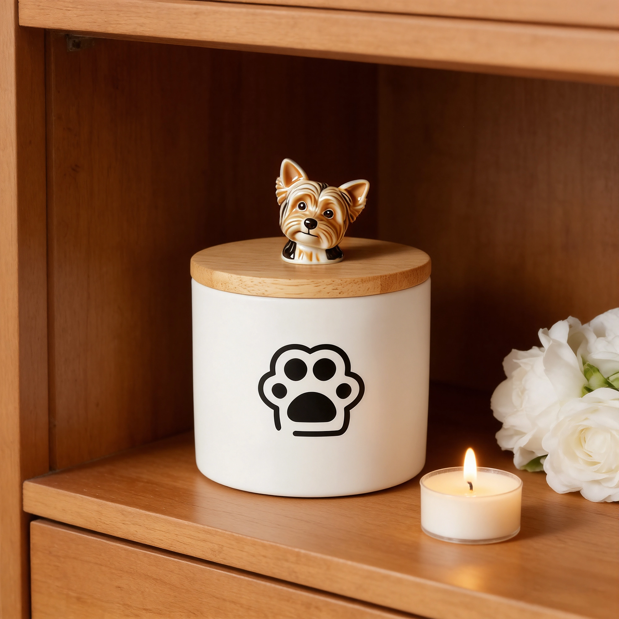 Custom 3D Handmade Ceramic Pet Head Urn with Paw Pattern