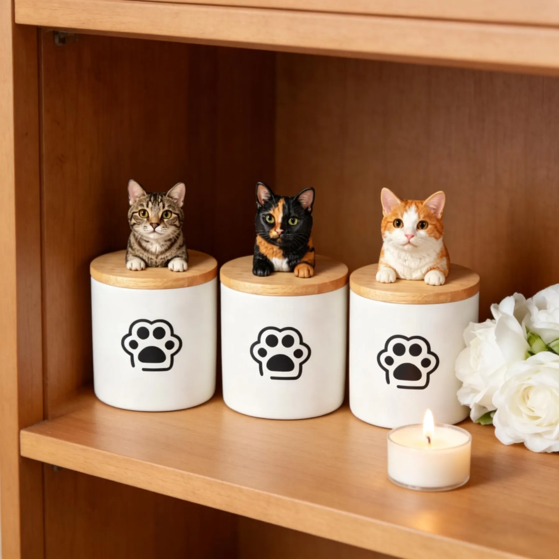 Custom 3D Handmade Ceramic Half Body Pet Figurine Urn Pet Memorial with Paw Pattern