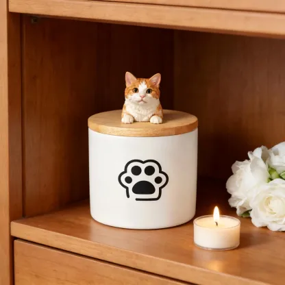 Custom 3D Handmade Ceramic Half Body Pet Figurine Urn Pet Memorial with Paw Pattern