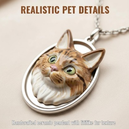 Custom 3D Handmade Ceramic Dog Cat Pet Face Necklace
