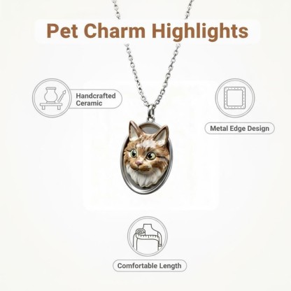 Custom 3D Handmade Ceramic Dog Cat Pet Face Necklace