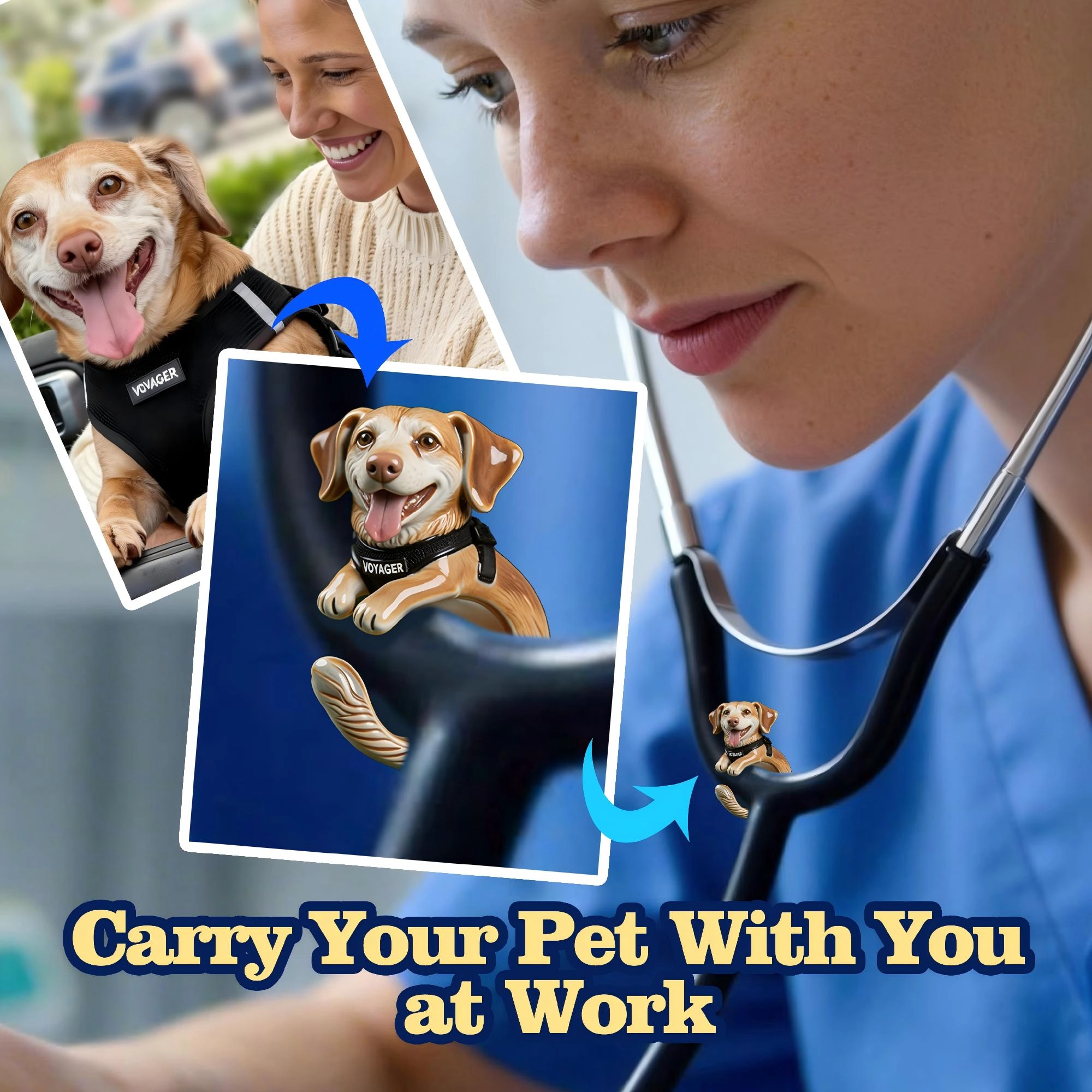 Custom 3D Handmade Ceramic Dog Cat Pet Stethoscope Tag for Nurses Doctors Medical Staff