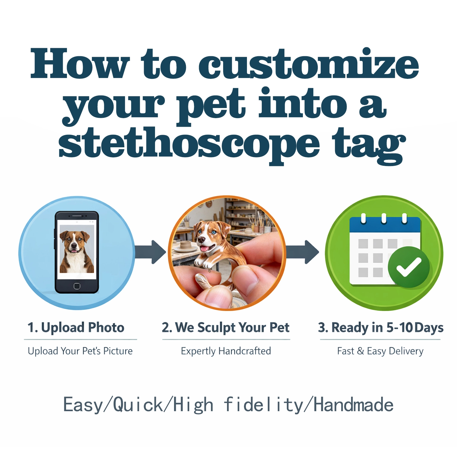 Custom 3D Handmade Ceramic Dog Cat Pet Stethoscope Tag for Nurses Doctors Medical Staff
