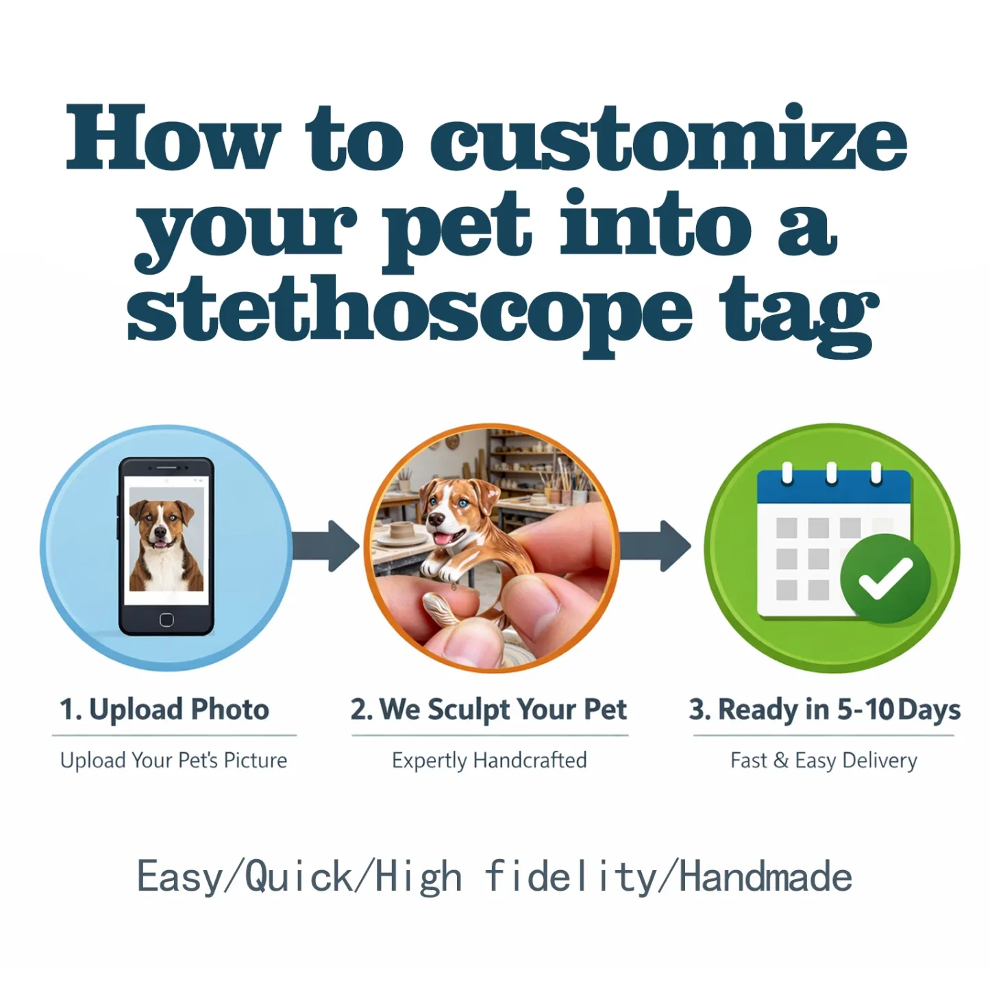Custom 3D Handmade Ceramic Dog Cat Pet Stethoscope Tag for Nurses Doctors Medical Staff