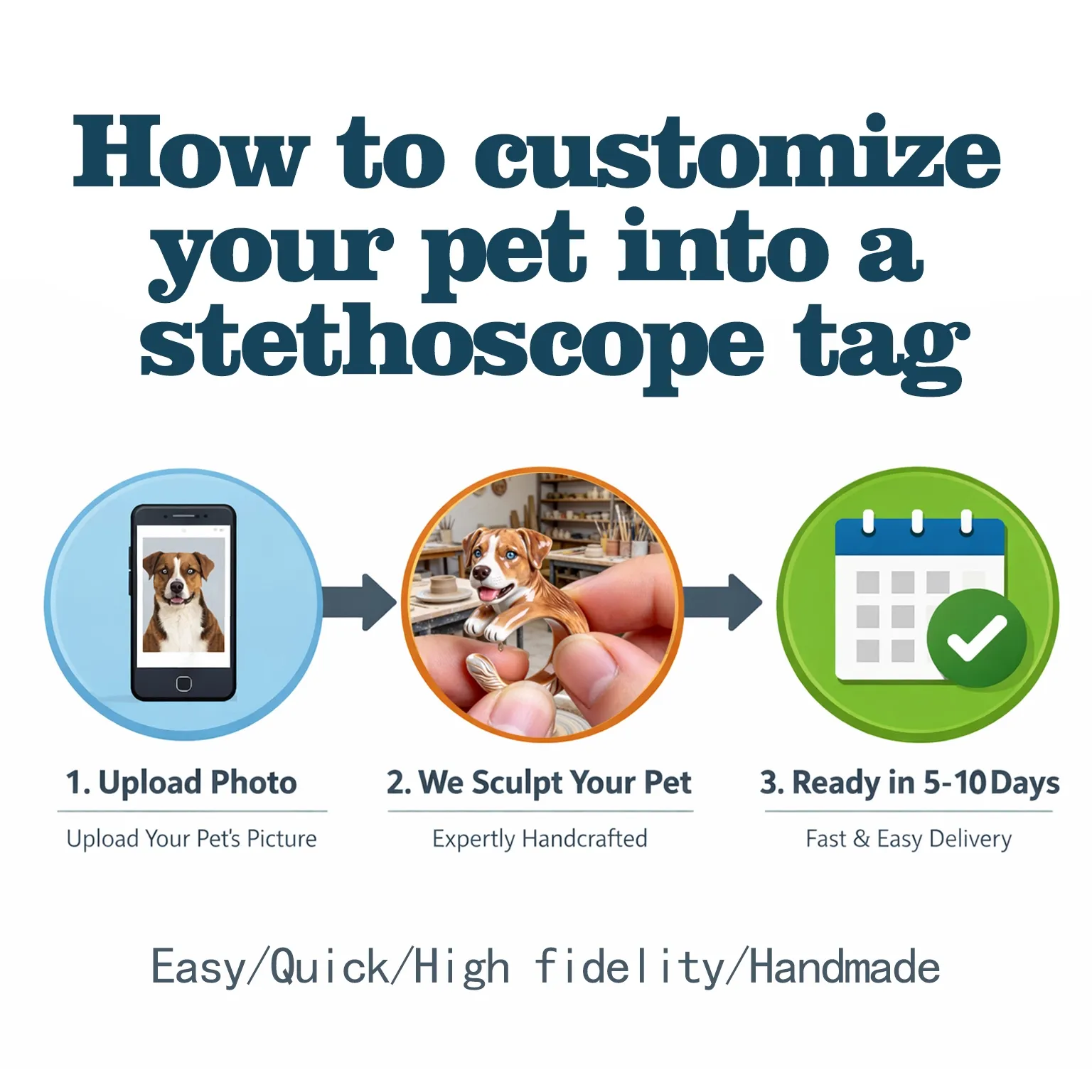 Custom 3D Handmade Ceramic Dog Cat Pet Stethoscope Tag for Nurses Doctors Medical Staff