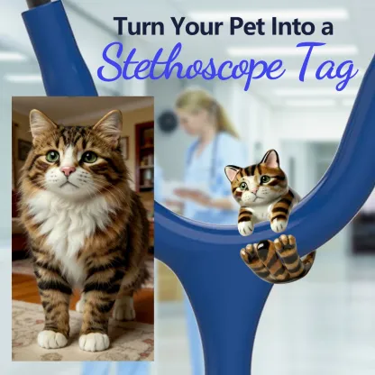 Custom 3D Handmade Ceramic Dog Cat Pet Stethoscope Tag for Nurses Doctors Medical Staff