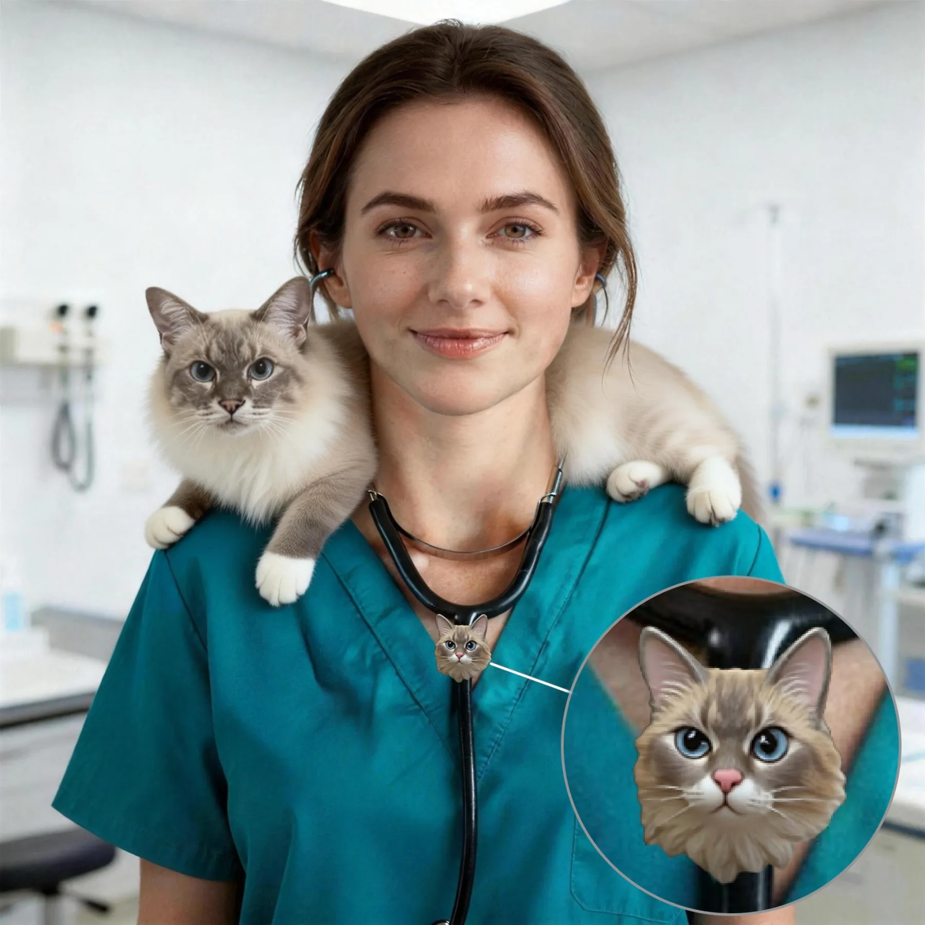 Custom 3D Handmade Ceramic Cat Dog Pet Face Stethoscope Name Tag for Nurses Doctors Medical Staff