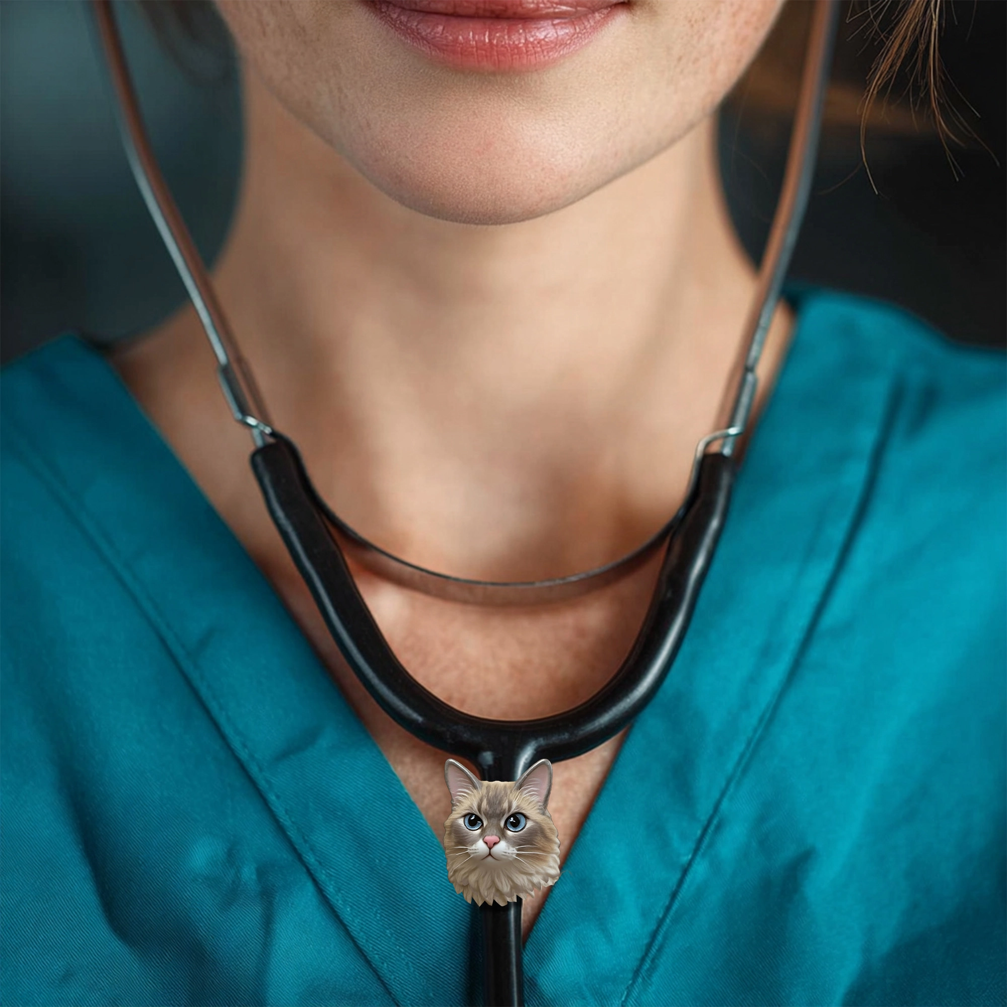 Custom 3D Handmade Ceramic Cat Dog Pet Face Stethoscope Name Tag for Nurses Doctors Medical Staff