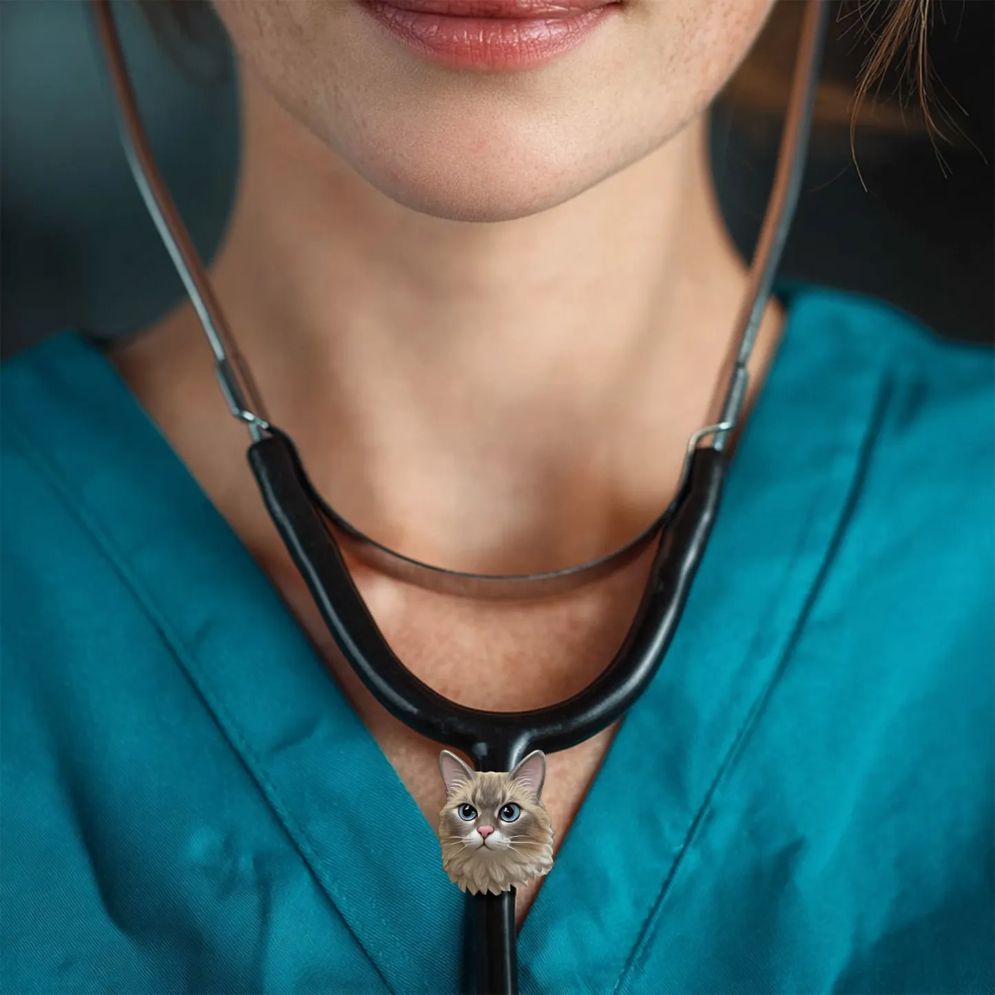 Custom 3D Handmade Ceramic Cat Dog Pet Face Stethoscope Name Tag for Nurses Doctors Medical Staff