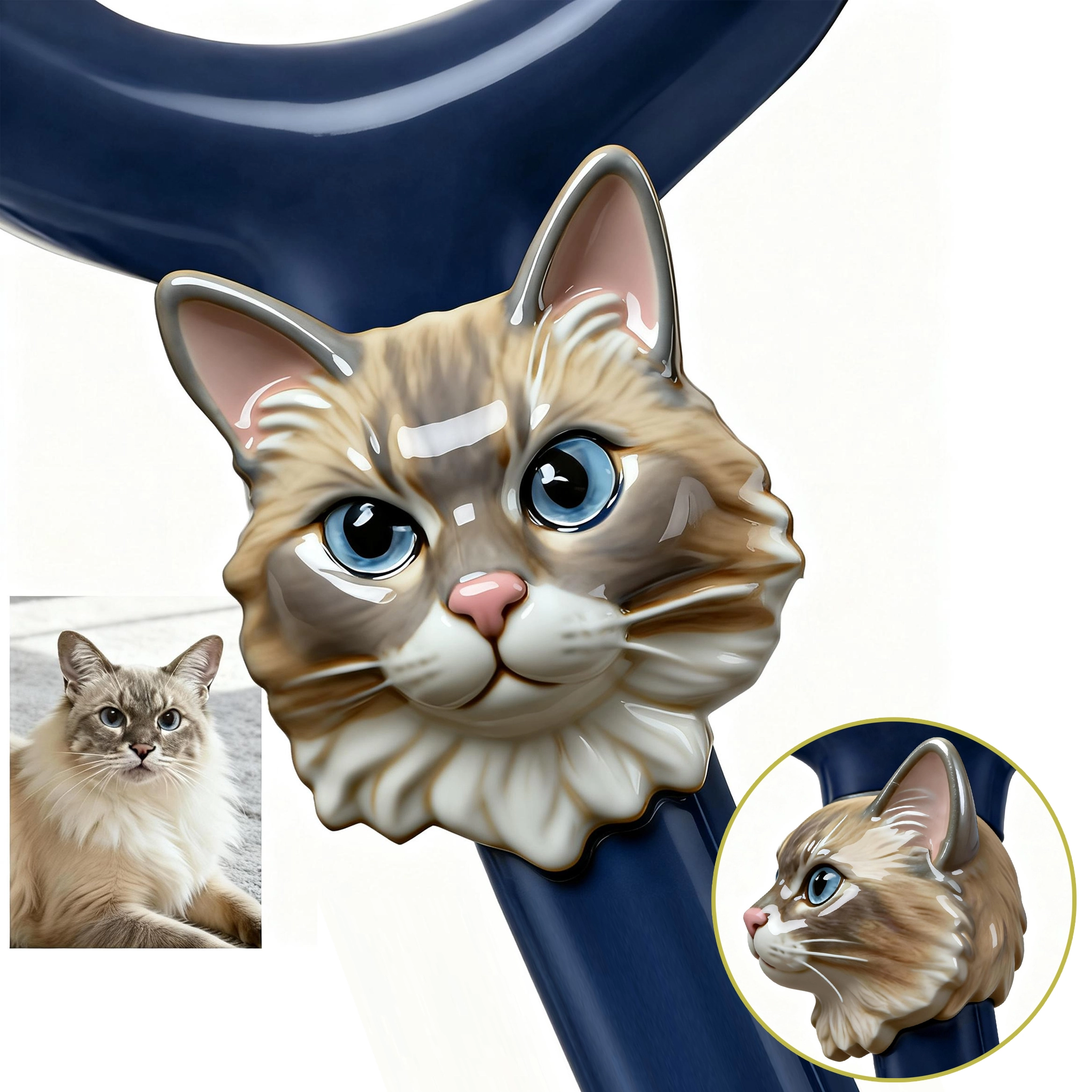 Custom 3D Handmade Ceramic Cat Dog Pet Face Stethoscope Name Tag for Nurses Doctors Medical Staff