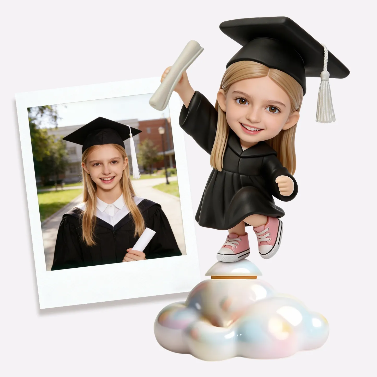 Custom Rotating Highly Realistic Full-Color 3D Chibi Figurine Graduation Gift