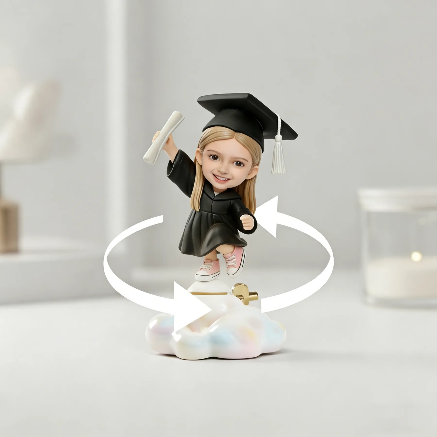 Custom Rotating Highly Realistic Full-Color 3D Chibi Figurine Graduation Gift