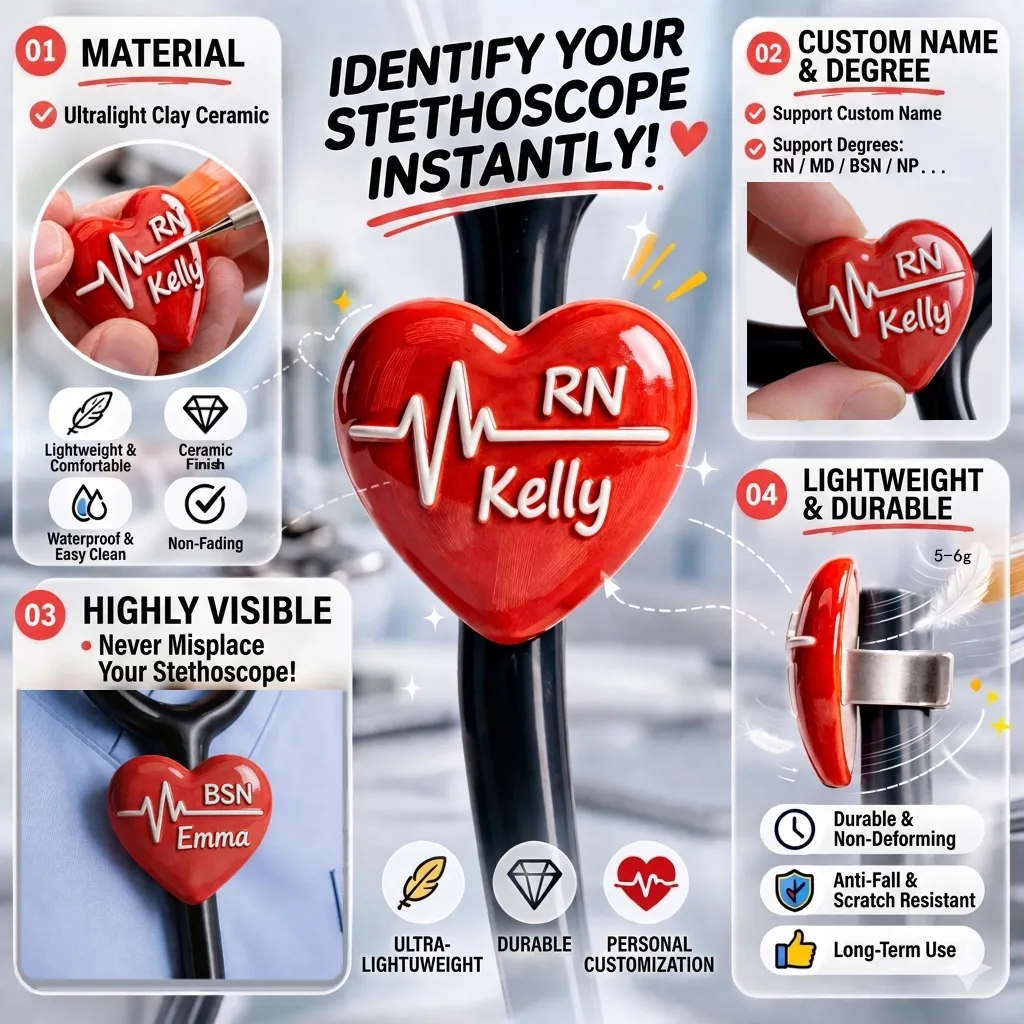 Custom Name Text Heartbeat Ultralight Clay Ceramic Stethoscope Charm for Nurses Doctors Medical Staff Nurses Week Gift