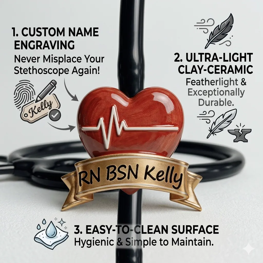 Custom Name Text Heartbeat Stethoscope Ultralight Clay Ceramic Charm for Nurses Doctors Medical Staff Nurses Week Gift