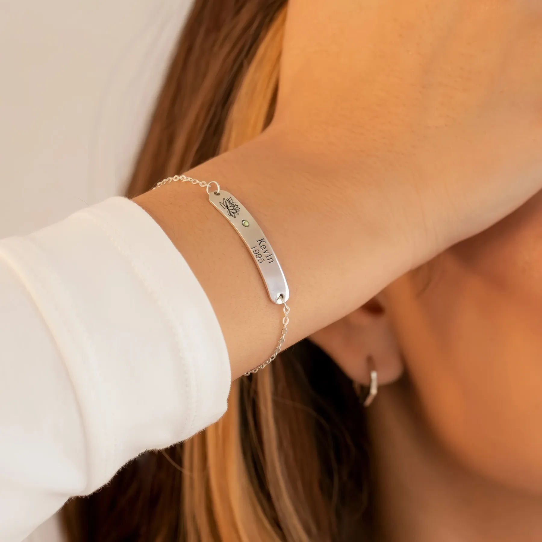 Custom Name Birth Flower & Birthstone Adjustable Bracelet