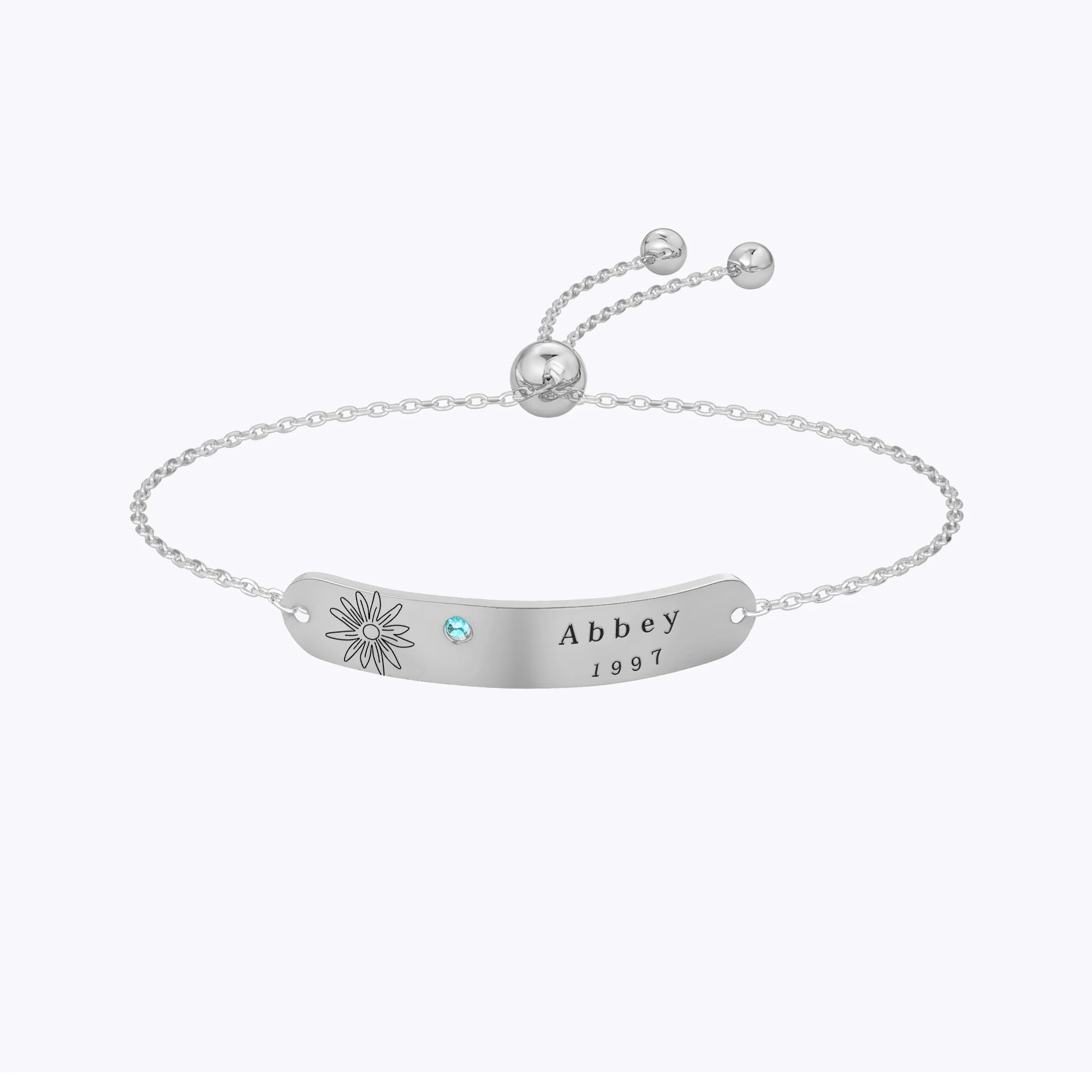 Custom Name Birth Flower & Birthstone Adjustable Bracelet