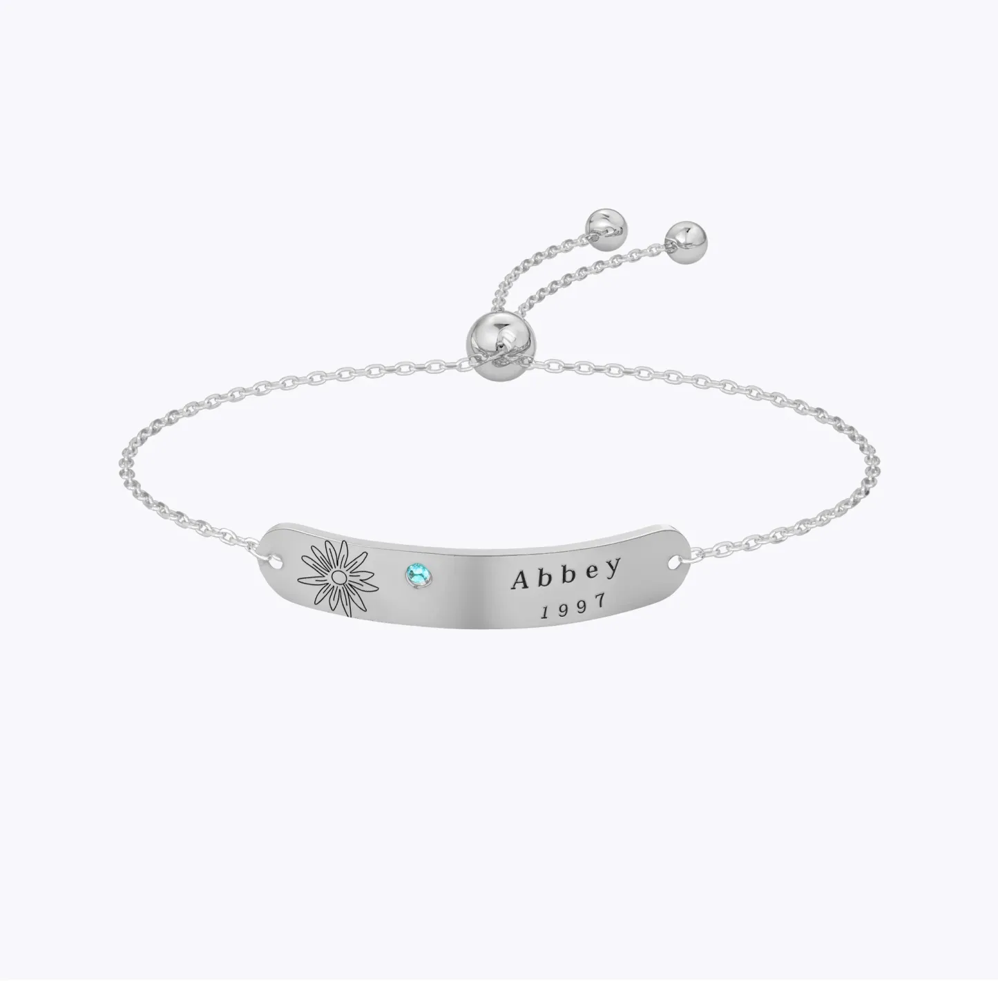 Custom Name Birth Flower & Birthstone Adjustable Bracelet