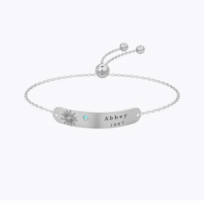 Custom Name Birth Flower & Birthstone Adjustable Bracelet