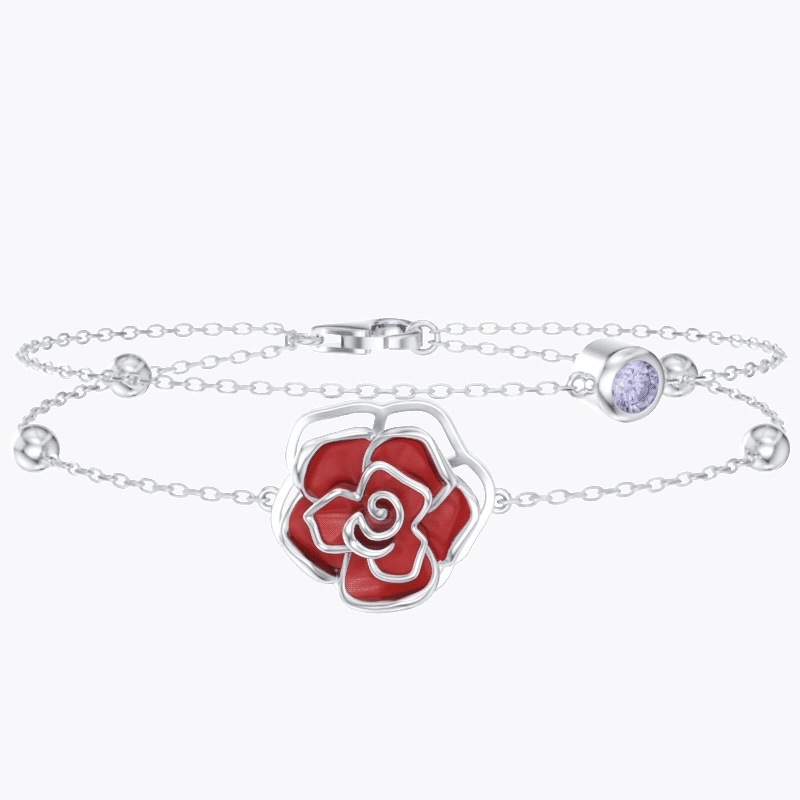 Whirling Blooms Collection Custom Spinning Birth Flower Adjustable Bracelet with Birthstone