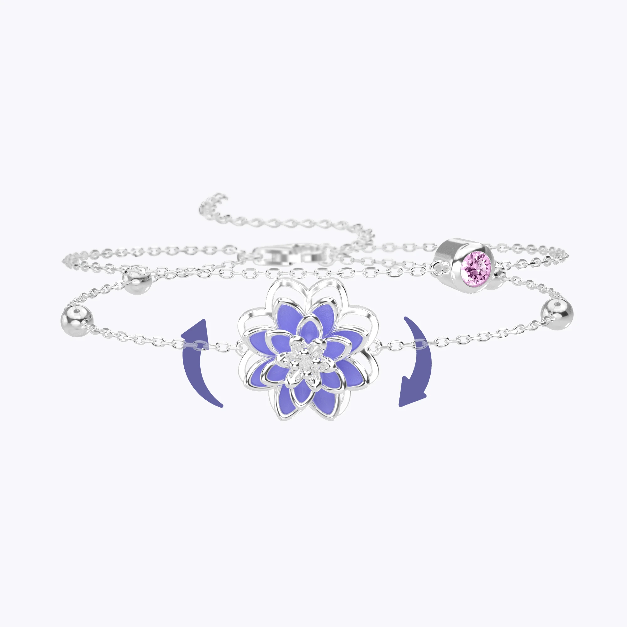Whirling Blooms Collection Custom Spinning Birth Flower Adjustable Bracelet with Birthstone