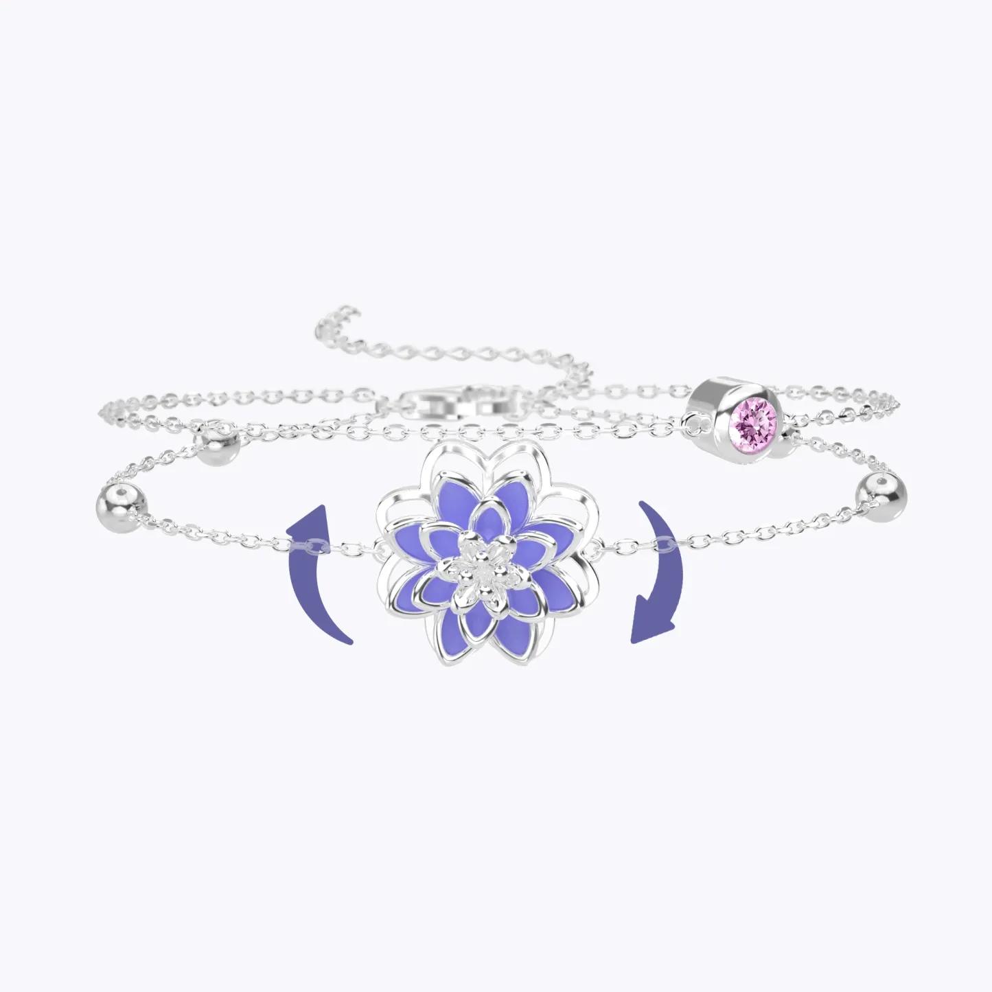 Whirling Blooms Collection Custom Spinning Birth Flower Adjustable Bracelet with Birthstone
