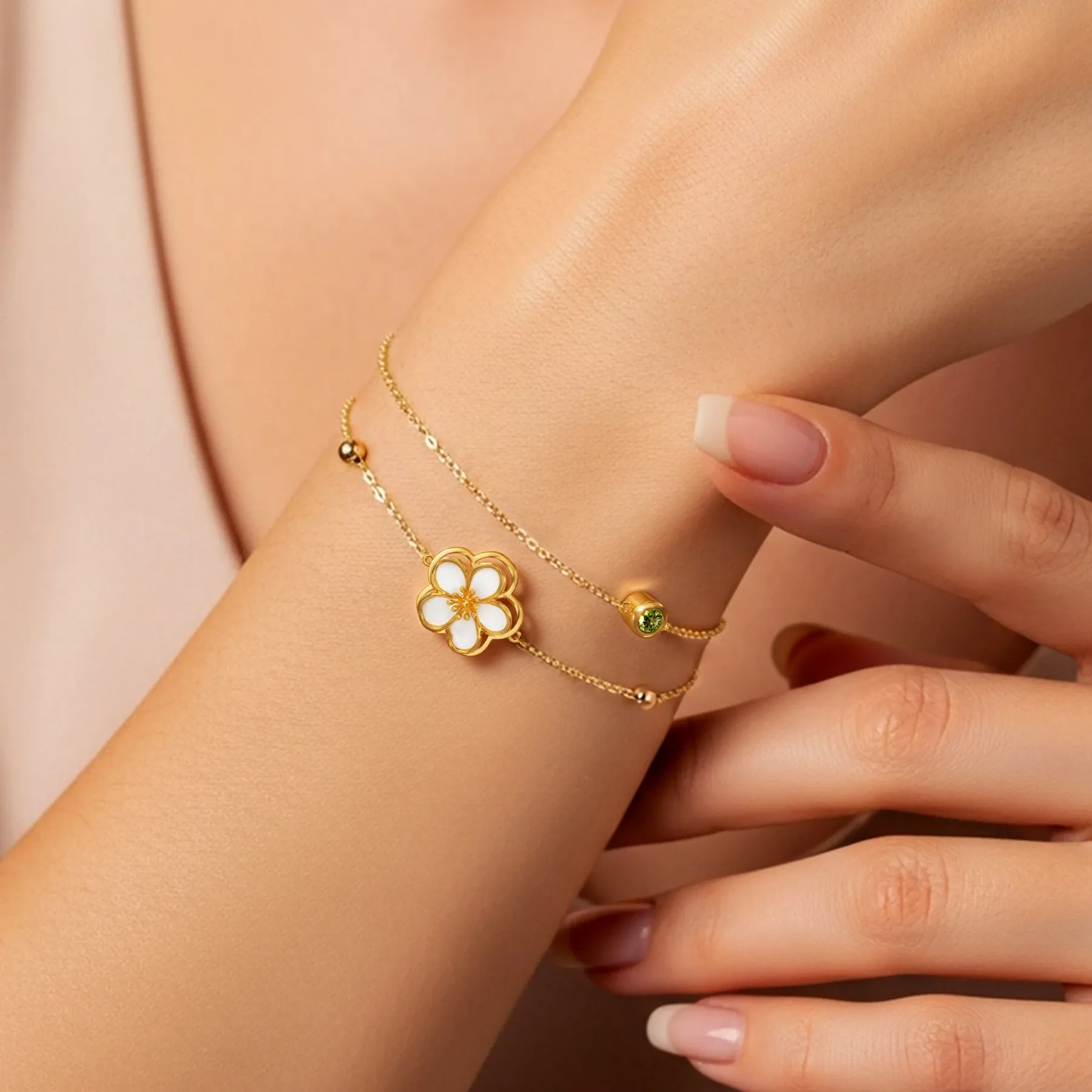 Whirling Blooms Collection Custom Spinning Birth Flower Adjustable Bracelet with Birthstone