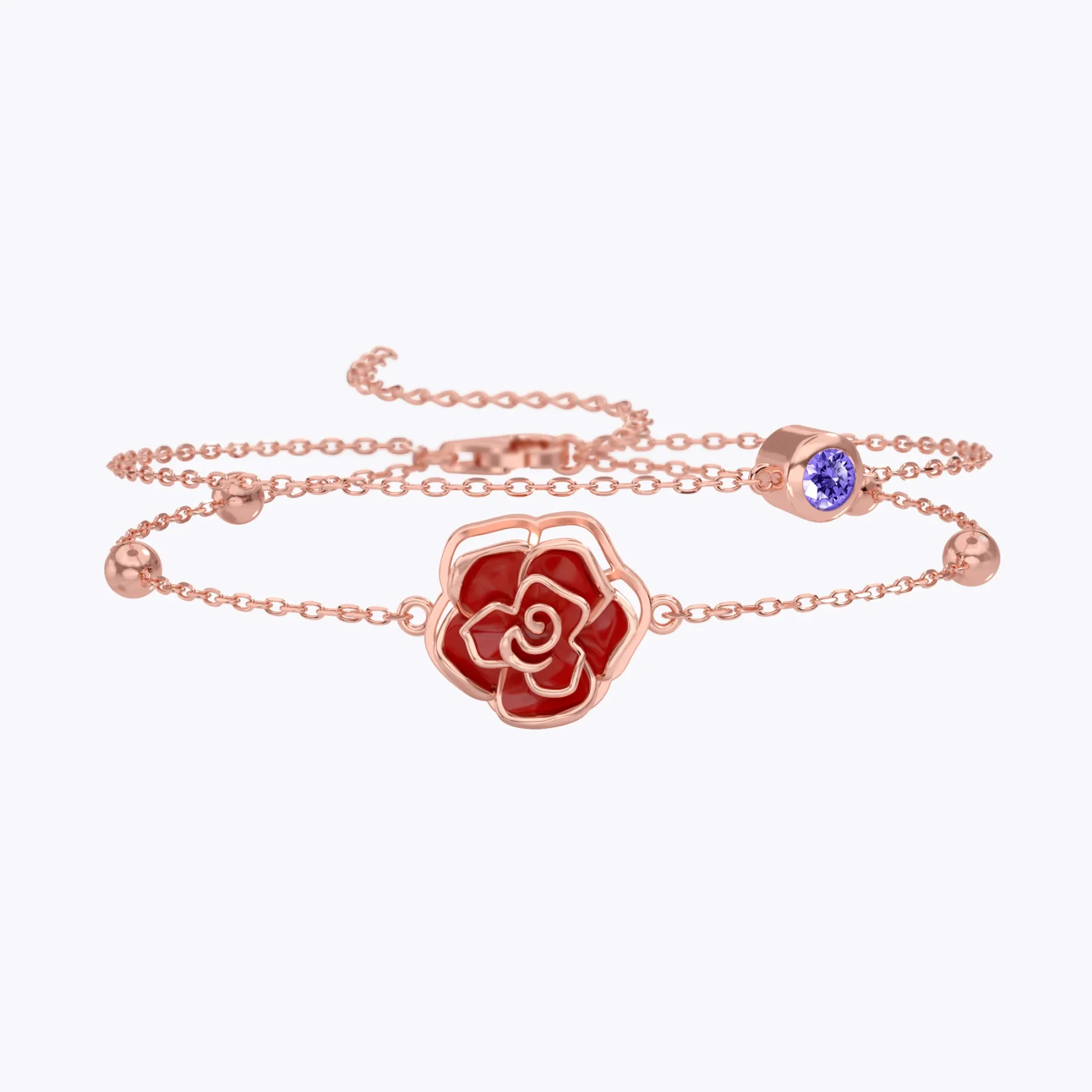 Whirling Blooms Collection Custom Spinning Birth Flower Adjustable Bracelet with Birthstone