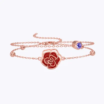 Whirling Blooms Collection Custom Spinning Birth Flower Adjustable Bracelet with Birthstone