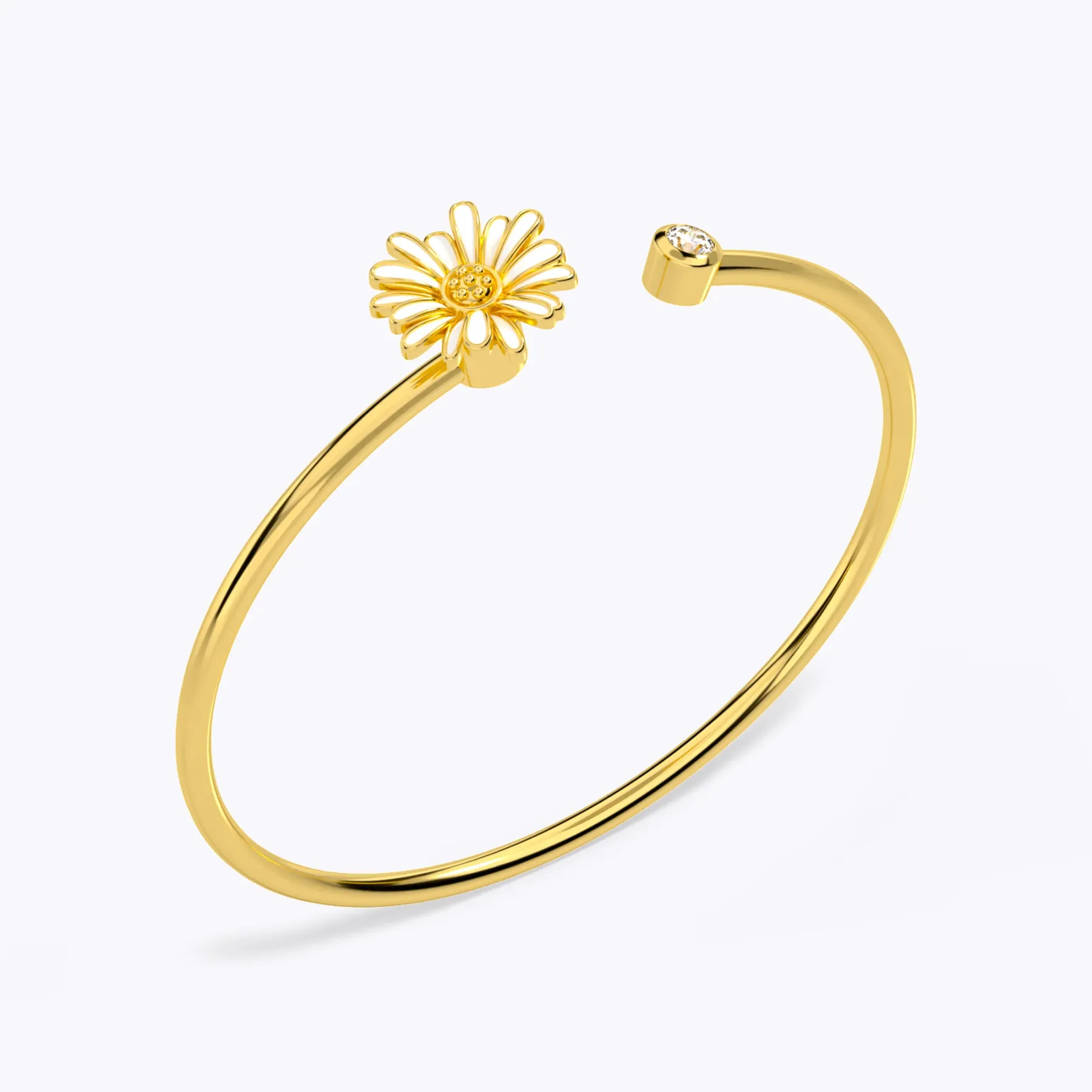 Whirling Blooms Collection Custom Spinning Birth Flower Open Bangle with Birthstone