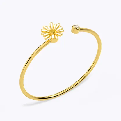 Whirling Blooms Collection Custom Spinning Birth Flower Open Bangle with Birthstone