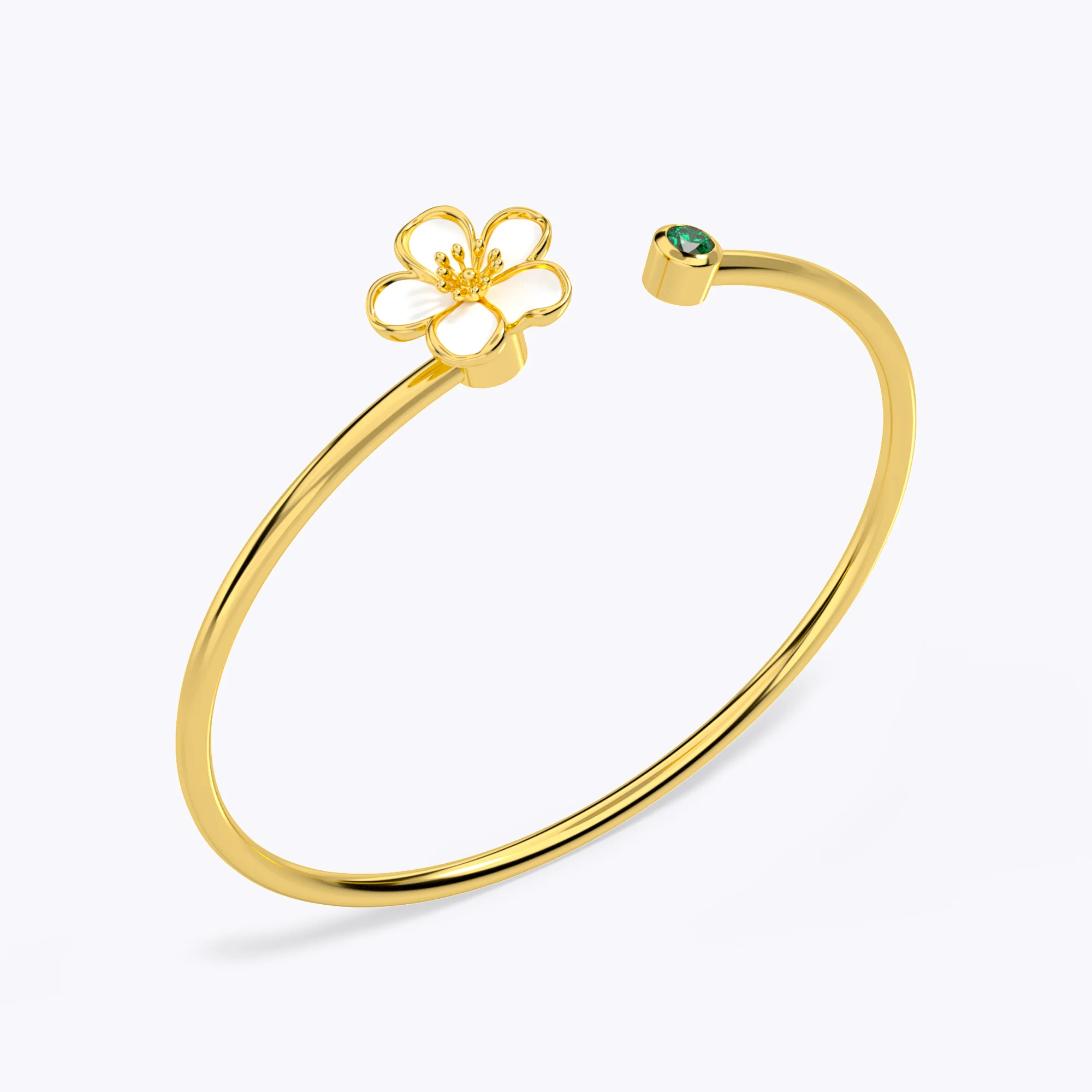 Whirling Blooms Collection Custom Spinning Birth Flower Open Bangle with Birthstone