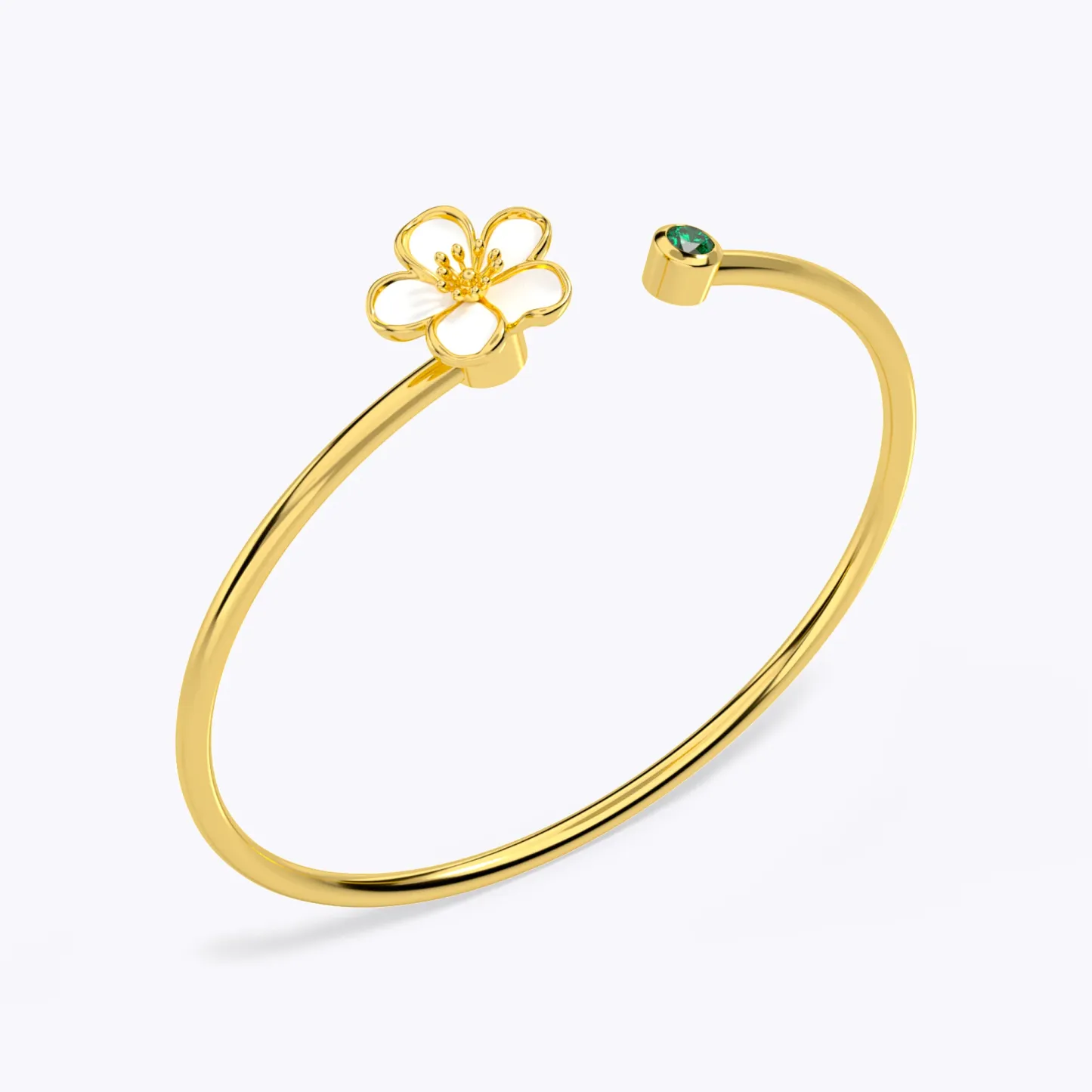 Whirling Blooms Collection Custom Spinning Birth Flower Open Bangle with Birthstone