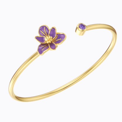 Whirling Blooms Collection Custom Spinning Birth Flower Open Bangle with Birthstone