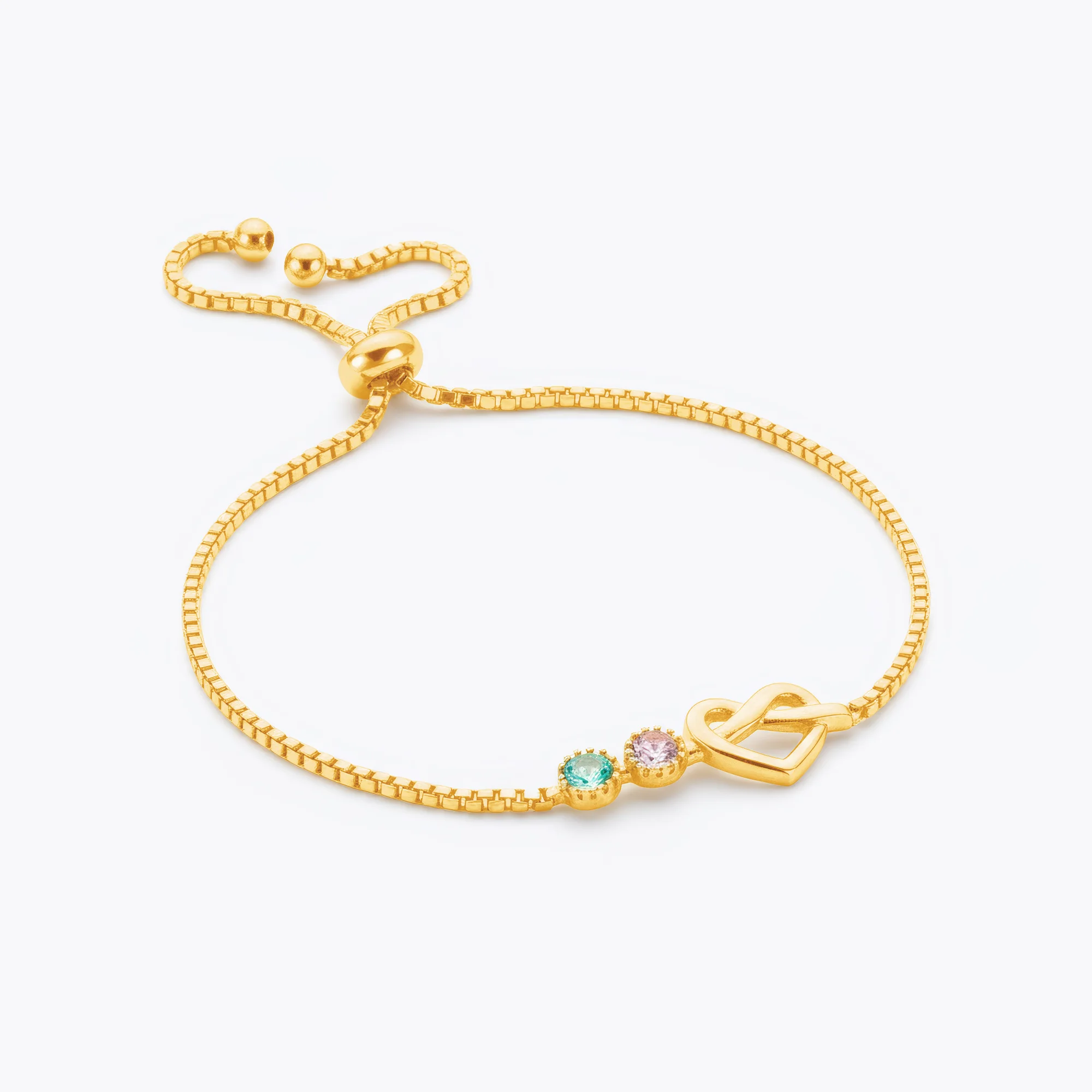 Custom Adjustable Infinity Heart Birthstone Bracelet