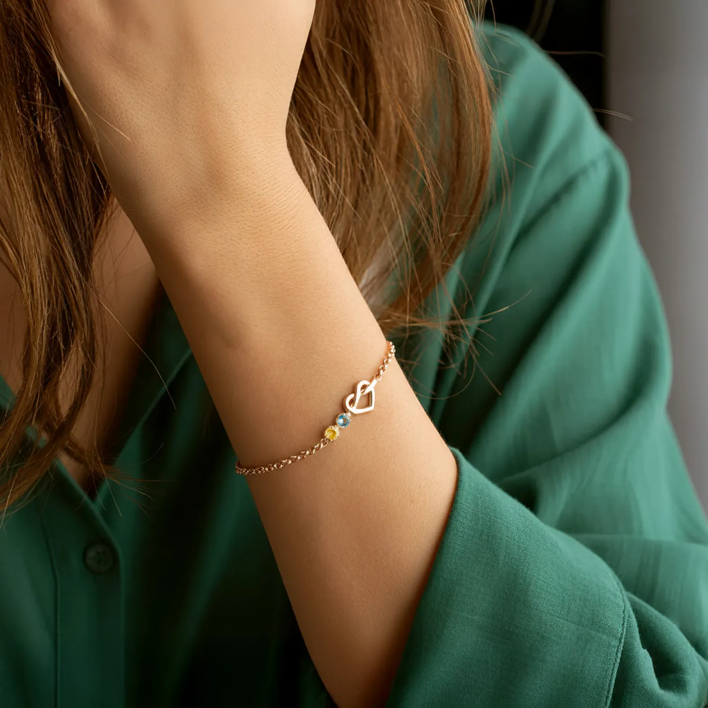 Custom Adjustable Infinity Heart Birthstone Bracelet