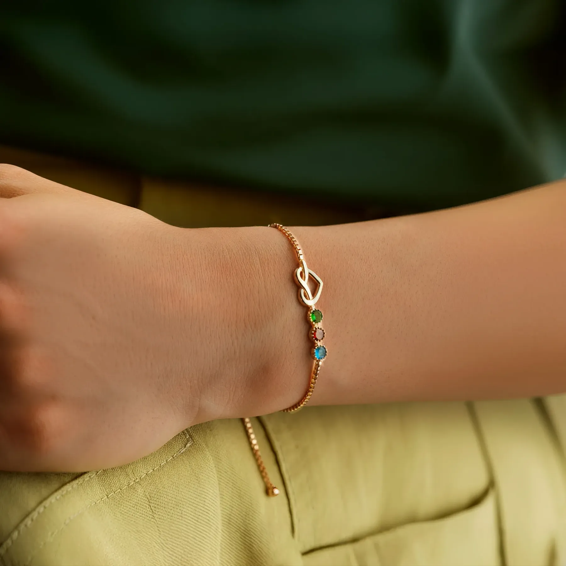 Custom Adjustable Infinity Heart Birthstone Bracelet