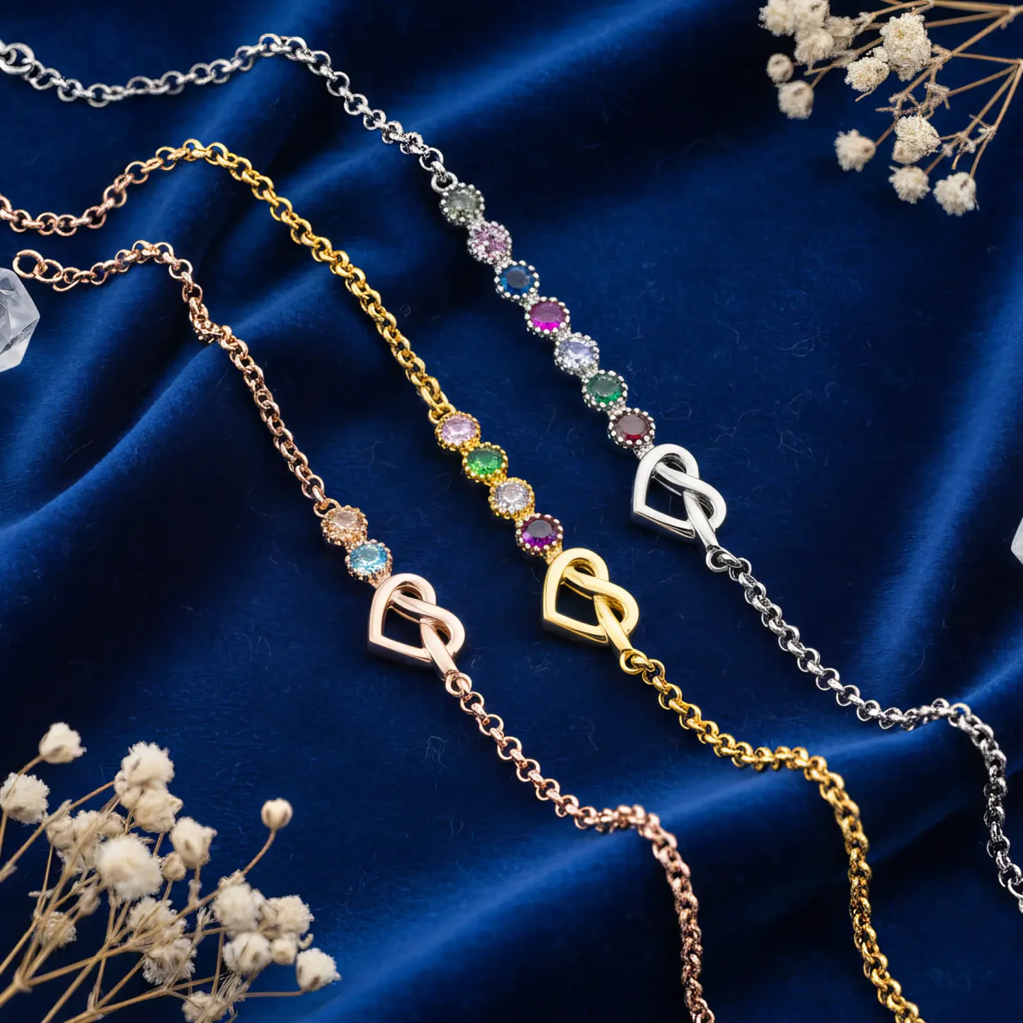 Custom Adjustable Infinity Heart Birthstone Bracelet