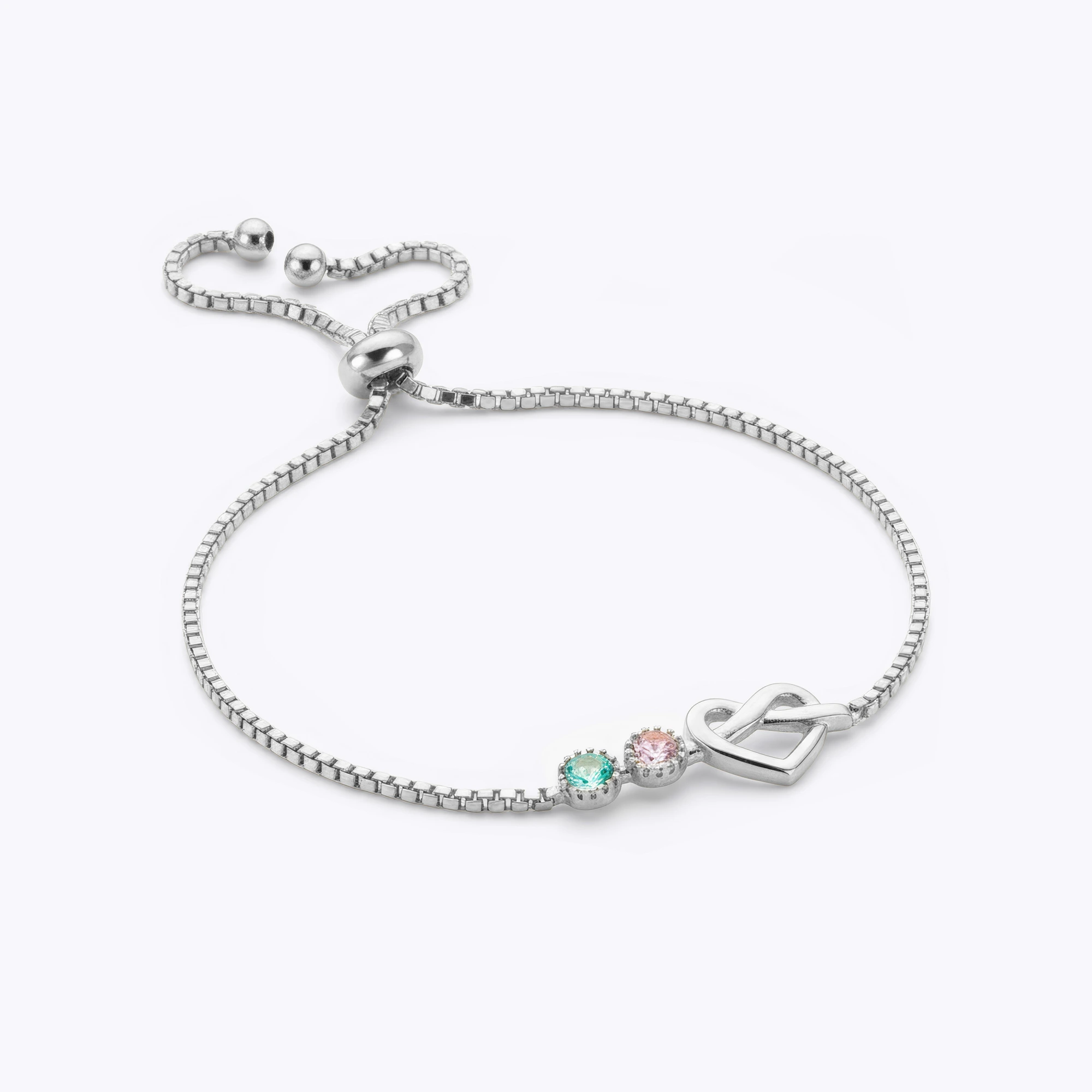 Custom Adjustable Infinity Heart Birthstone Bracelet