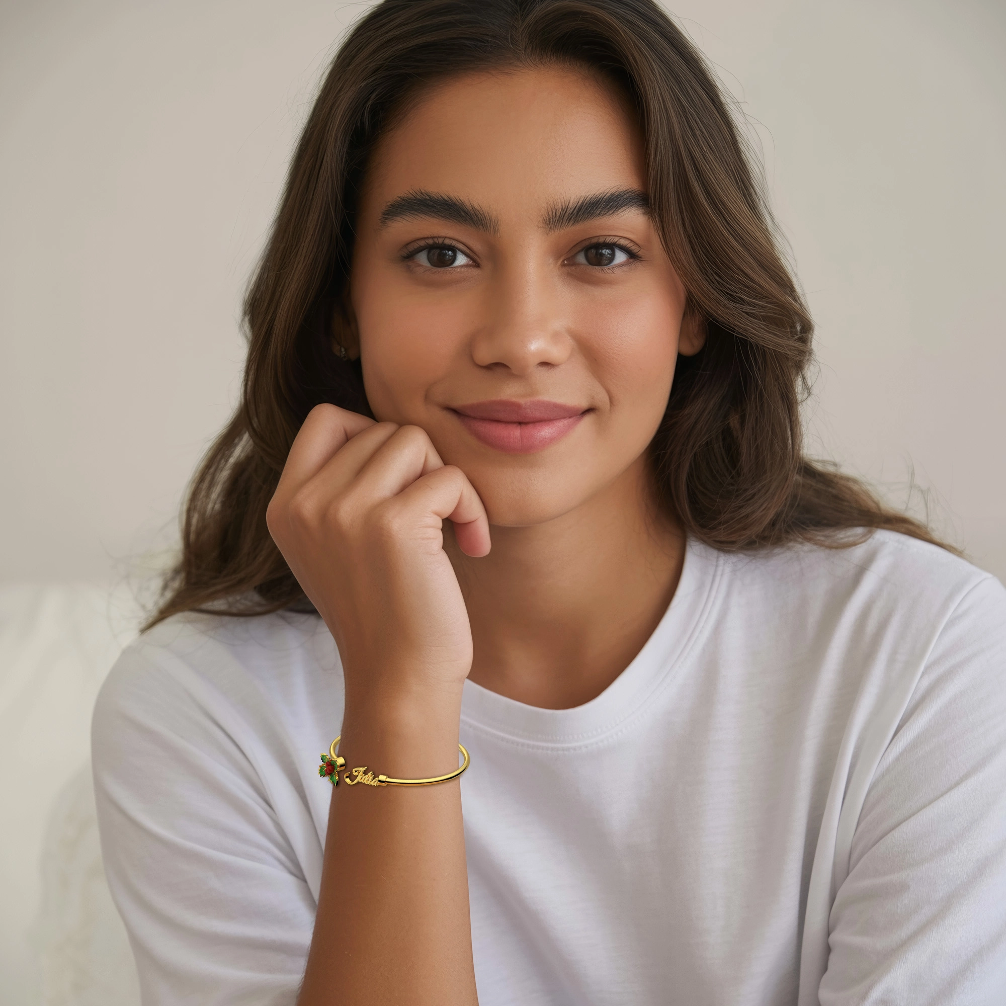 Whirling Blooms Collection Custom Spinning Birth Flower Open Bangle with Name