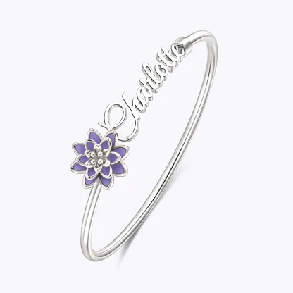 Whirling Blooms Collection Custom Spinning Birth Flower Open Bangle with Name