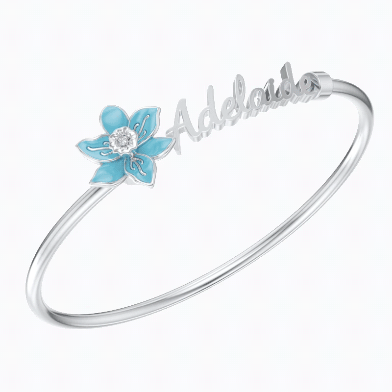 Whirling Blooms Collection Custom Spinning Birth Flower Open Bangle with Name